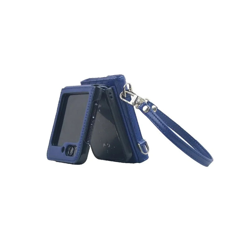 For Samsung Galaxy Z Flip6 5G Case Handbag Wallet Style Rhombus Pattern Leather + PC Phone Cover