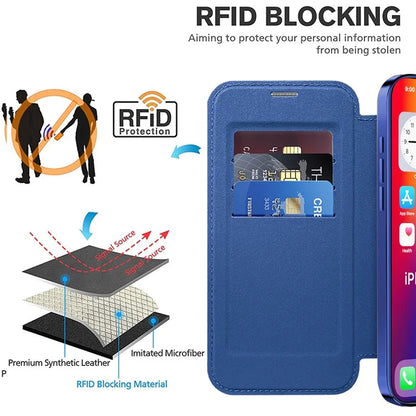 For iPhone 16 Pro Max Magnetic Case Card Slots RFID Blocking Leather Phone Cover