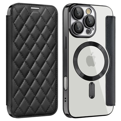 For iPhone 16 Pro Case Compatible with MagSafe Rhombus PU Leather Phone Cover