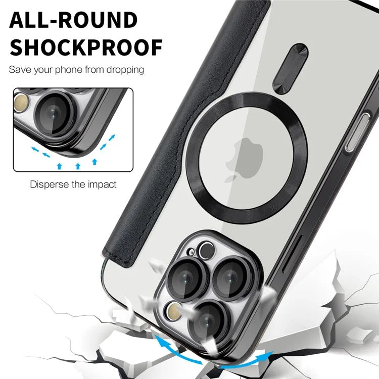 For iPhone 16 Pro Case Compatible with MagSafe Rhombus PU Leather Phone Cover