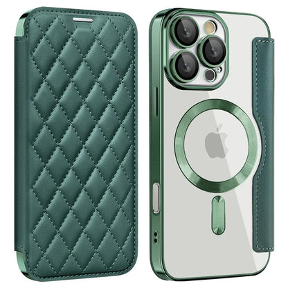 For iPhone 16 Pro Case Compatible with MagSafe Rhombus PU Leather Phone Cover