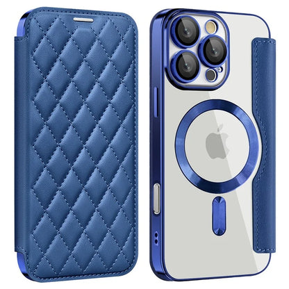For iPhone 16 Pro Case Compatible with MagSafe Rhombus PU Leather Phone Cover