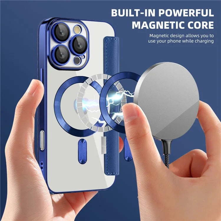 For iPhone 16 Pro Case Compatible with MagSafe Rhombus PU Leather Phone Cover