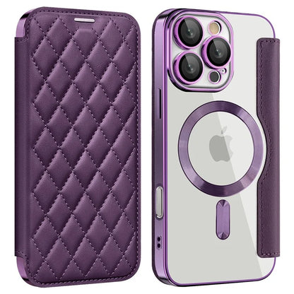 For iPhone 16 Pro Case Compatible with MagSafe Rhombus PU Leather Phone Cover