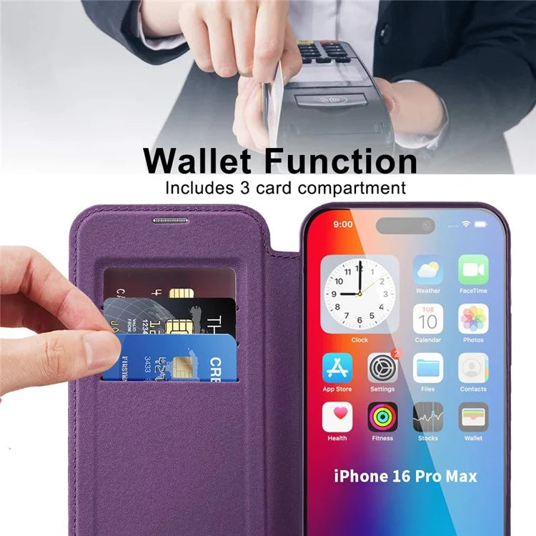 For iPhone 16 Pro Case Compatible with MagSafe Rhombus PU Leather Phone Cover