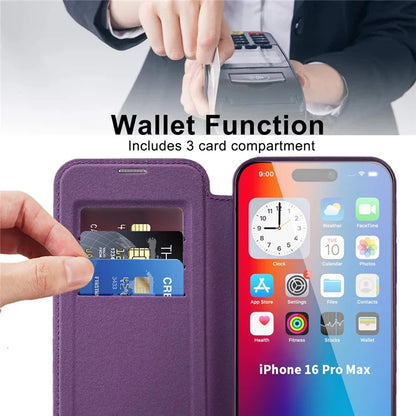 For iPhone 16 Pro Case Compatible with MagSafe Rhombus PU Leather Phone Cover