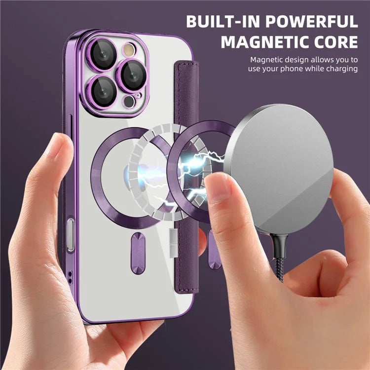 For iPhone 16 Pro Case Compatible with MagSafe Rhombus PU Leather Phone Cover