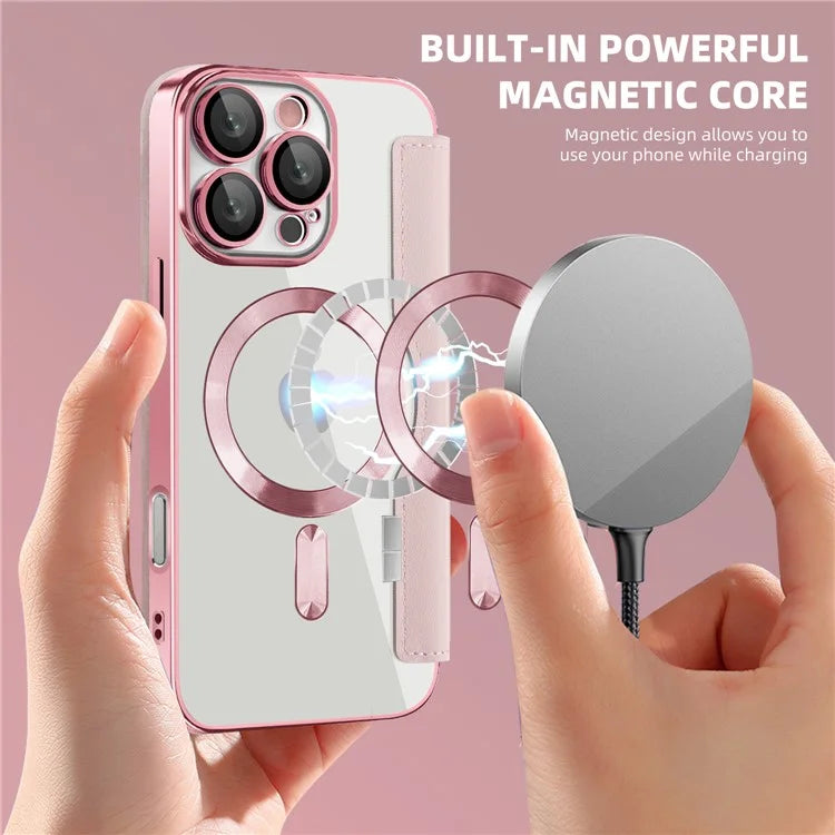 For iPhone 16 Pro Case Compatible with MagSafe Rhombus PU Leather Phone Cover