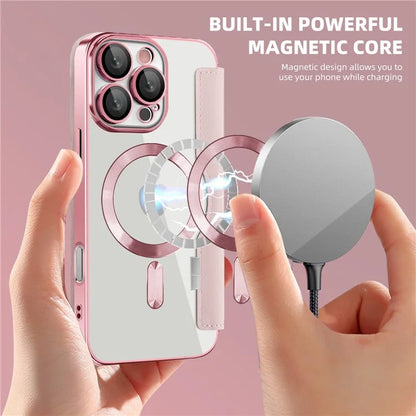 For iPhone 16 Pro Case Compatible with MagSafe Rhombus PU Leather Phone Cover