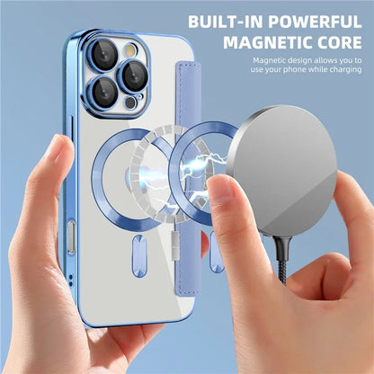 For iPhone 16 Pro Case Compatible with MagSafe Rhombus PU Leather Phone Cover