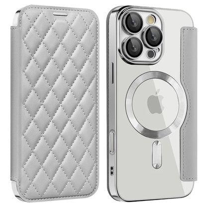 For iPhone 16 Pro Case Compatible with MagSafe Rhombus PU Leather Phone Cover
