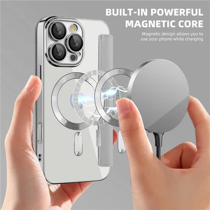 For iPhone 16 Pro Case Compatible with MagSafe Rhombus PU Leather Phone Cover