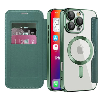 For iPhone 16 Pro Max Magnetic Phone Case RFID Blocking Phone Leather Cover