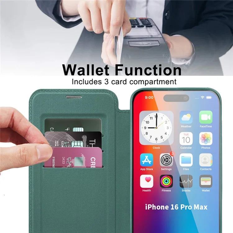 For iPhone 16 Pro Max Magnetic Phone Case RFID Blocking Phone Leather Cover