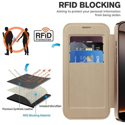 For iPhone 16 Pro Max Magnetic Phone Case RFID Blocking Phone Leather Cover