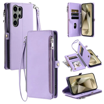 015 Style For Samsung Galaxy S24 Ultra Case TPU+PU Leather Wallet Phone Cover with Straps