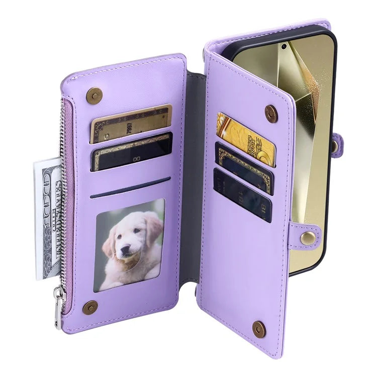015 Style For Samsung Galaxy S24 Ultra Case TPU+PU Leather Wallet Phone Cover with Straps