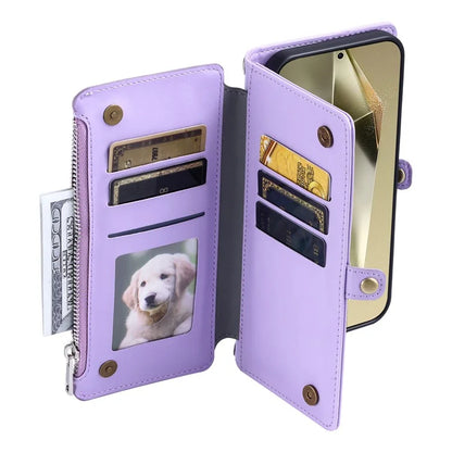 015 Style For Samsung Galaxy S24 Ultra Case TPU+PU Leather Wallet Phone Cover with Straps