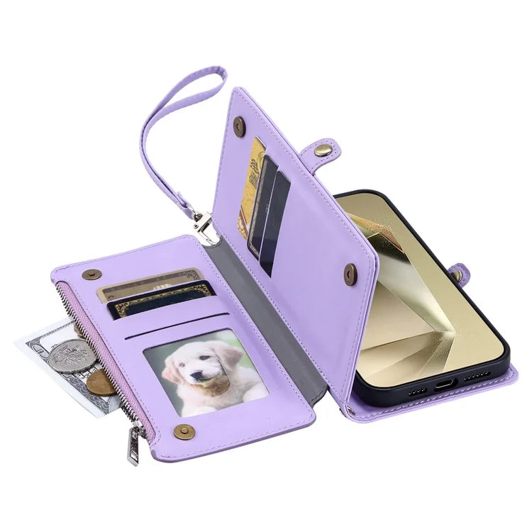 015 Style For Samsung Galaxy S24 Ultra Case TPU+PU Leather Wallet Phone Cover with Straps