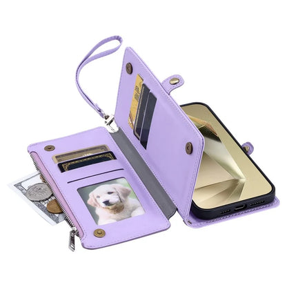 015 Style For Samsung Galaxy S24 Ultra Case TPU+PU Leather Wallet Phone Cover with Straps