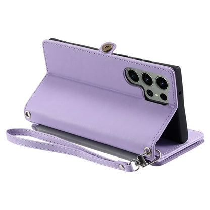 015 Style For Samsung Galaxy S24 Ultra Case TPU+PU Leather Wallet Phone Cover with Straps