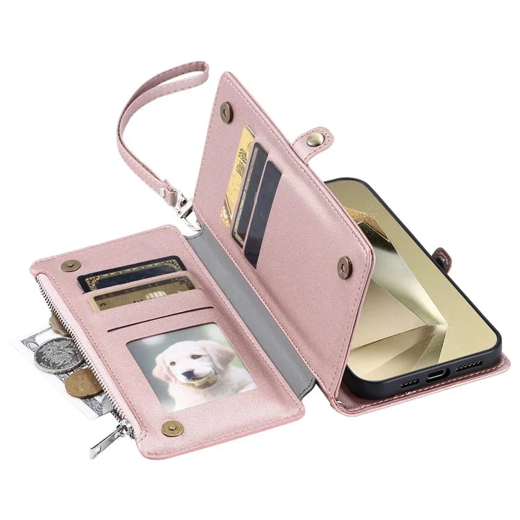 015 Style For Samsung Galaxy S24 Ultra Case TPU+PU Leather Wallet Phone Cover with Straps