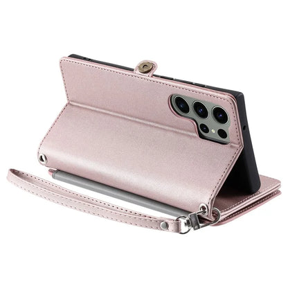 015 Style For Samsung Galaxy S24 Ultra Case TPU+PU Leather Wallet Phone Cover with Straps