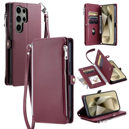015 Style For Samsung Galaxy S24 Ultra Case TPU+PU Leather Wallet Phone Cover with Straps