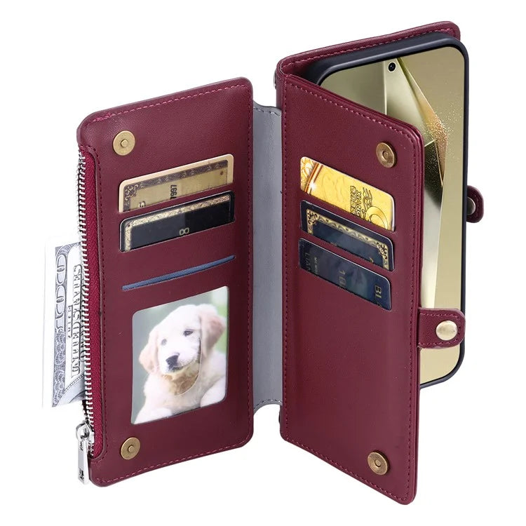 015 Style For Samsung Galaxy S24 Ultra Case TPU+PU Leather Wallet Phone Cover with Straps