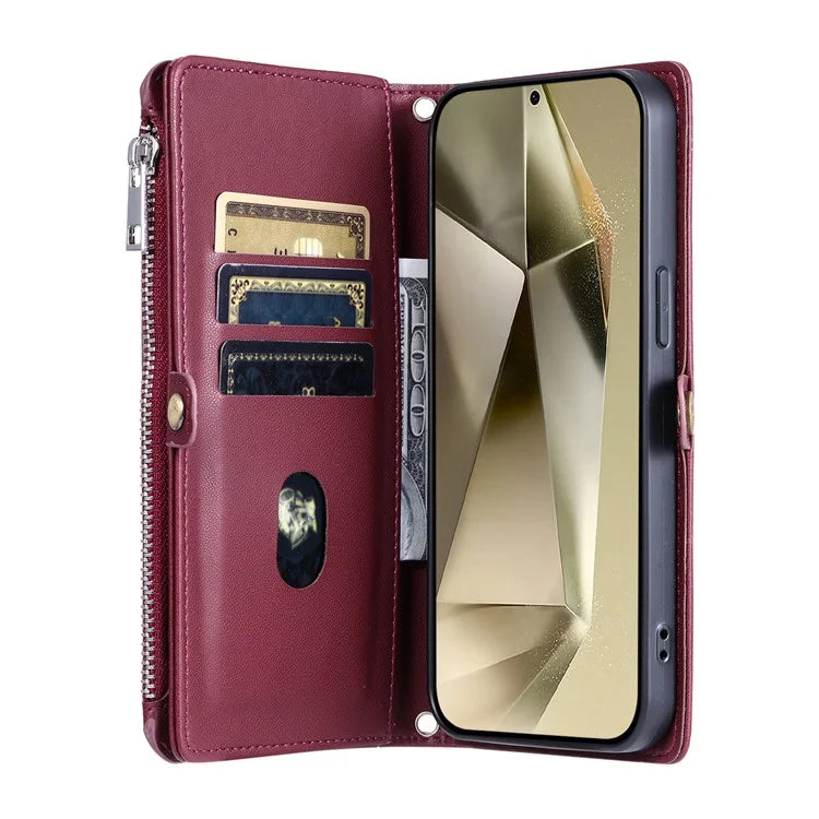 015 Style For Samsung Galaxy S24 Ultra Case TPU+PU Leather Wallet Phone Cover with Straps