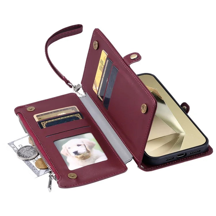 015 Style For Samsung Galaxy S24 Ultra Case TPU+PU Leather Wallet Phone Cover with Straps