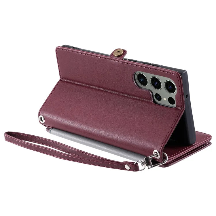 015 Style For Samsung Galaxy S24 Ultra Case TPU+PU Leather Wallet Phone Cover with Straps