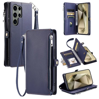 015 Style For Samsung Galaxy S24 Ultra Case TPU+PU Leather Wallet Phone Cover with Straps