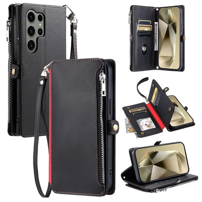 015 Style For Samsung Galaxy S24 Ultra Case TPU+PU Leather Wallet Phone Cover with Straps