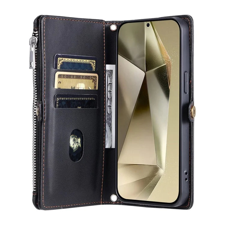 015 Style For Samsung Galaxy S24 Ultra Case TPU+PU Leather Wallet Phone Cover with Straps