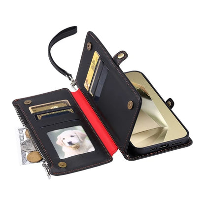 015 Style For Samsung Galaxy S24 Ultra Case TPU+PU Leather Wallet Phone Cover with Straps