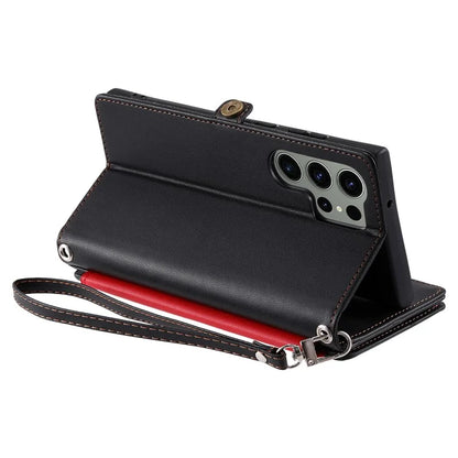 015 Style For Samsung Galaxy S24 Ultra Case TPU+PU Leather Wallet Phone Cover with Straps