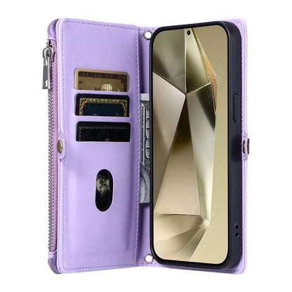 015 Style For Samsung Galaxy S24+ Wallet Case Anti-Drop Leather Phone Cover with Straps