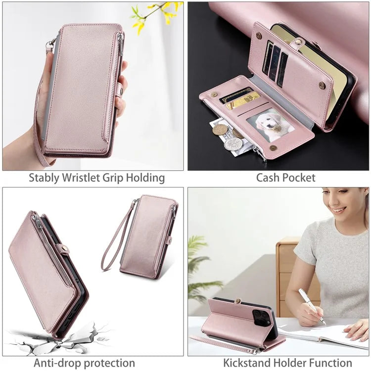 015 Style For Samsung Galaxy S24+ Wallet Case Anti-Drop Leather Phone Cover with Straps