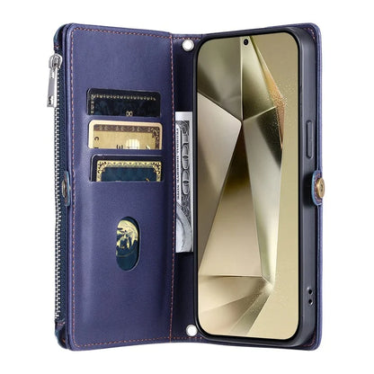 015 Style For Samsung Galaxy S24+ Wallet Case Anti-Drop Leather Phone Cover with Straps