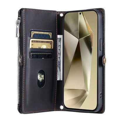 015 Style For Samsung Galaxy S24+ Wallet Case Anti-Drop Leather Phone Cover with Straps