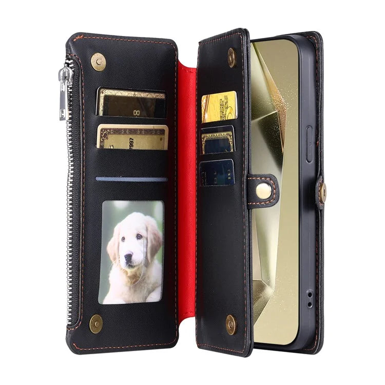 015 Style For Samsung Galaxy S24+ Wallet Case Anti-Drop Leather Phone Cover with Straps
