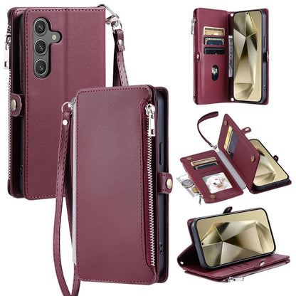 015 Style For Samsung Galaxy A55 5G Shockproof Case with Straps Leather Wallet Phone Cover