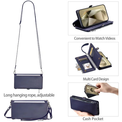 015 Style For Samsung Galaxy A55 5G Shockproof Case with Straps Leather Wallet Phone Cover