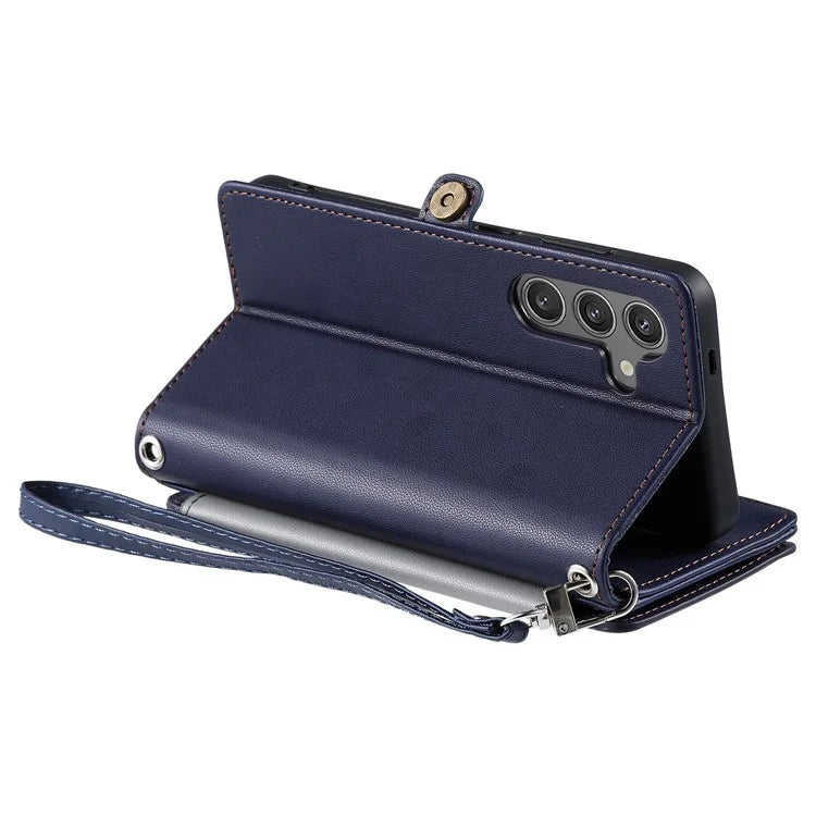 015 Style For Samsung Galaxy A55 5G Shockproof Case with Straps Leather Wallet Phone Cover