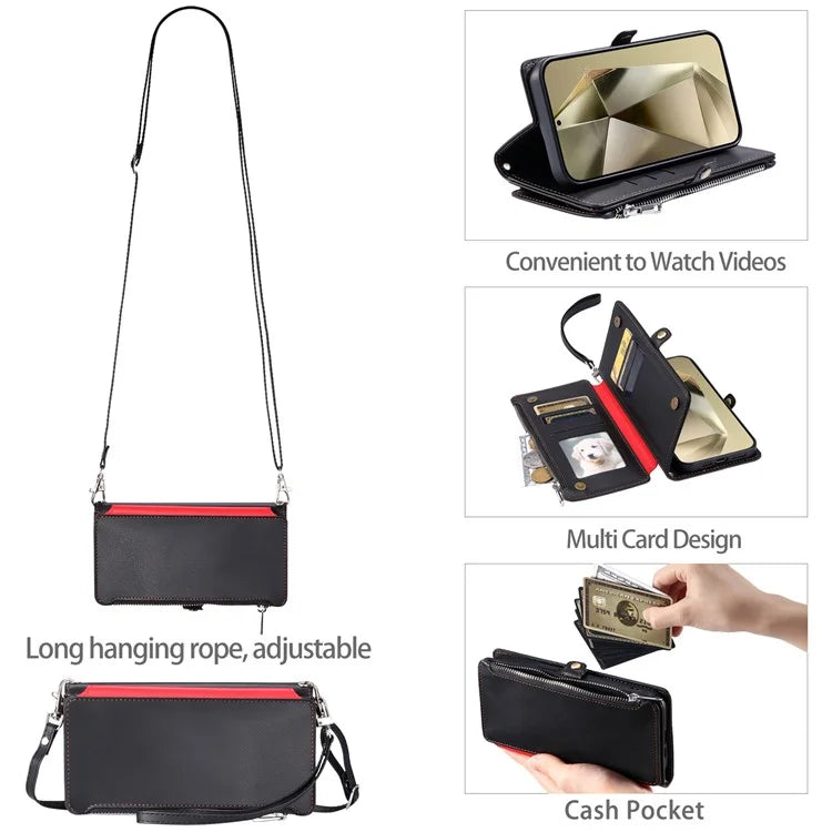 015 Style For Samsung Galaxy A55 5G Shockproof Case with Straps Leather Wallet Phone Cover