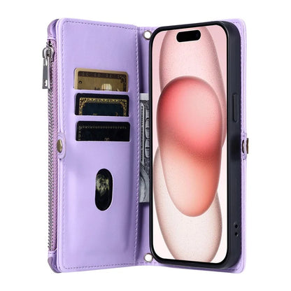 015 Style For iPhone 16 Plus Case Scratch-Resistant Leather Wallet Phone Cover with Straps