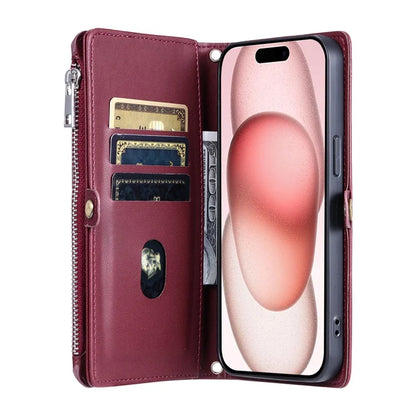 015 Style For iPhone 16 Plus Case Scratch-Resistant Leather Wallet Phone Cover with Straps