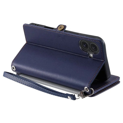 015 Style For iPhone 16 Plus Case Scratch-Resistant Leather Wallet Phone Cover with Straps
