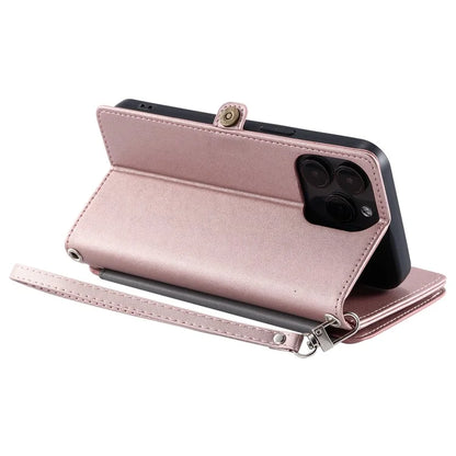 015 Style For iPhone 16 Pro Case Protective Leather Wallet Phone Cover with Straps
